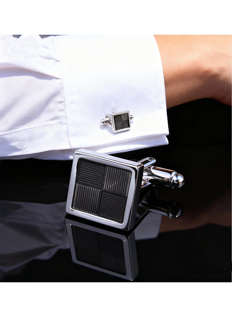 DB Innov. Cufflinks, Brown Grid Silver Frame Square Cufflinks, 2 PCS for One Set Premium Copper Jewelry Specially Design for Men's Shirt Wedding Business Gift with Delicate Package Box. - Image 2