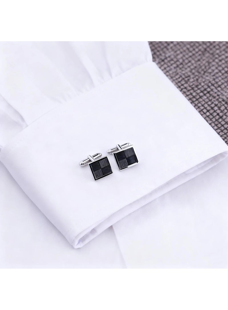 DB Innov. Cufflinks, Brown Grid Silver Frame Square Cufflinks, 2 PCS for One Set Premium Copper Jewelry Specially Design for Men's Shirt Wedding Business Gift with Delicate Package Box. - Image 3