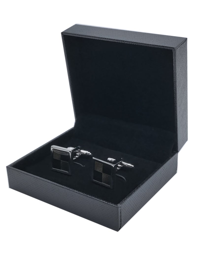 DB Innov. Cufflinks, Brown Grid Silver Frame Square Cufflinks, 2 PCS for One Set Premium Copper Jewelry Specially Design for Men's Shirt Wedding Business Gift with Delicate Package Box. - Image 5