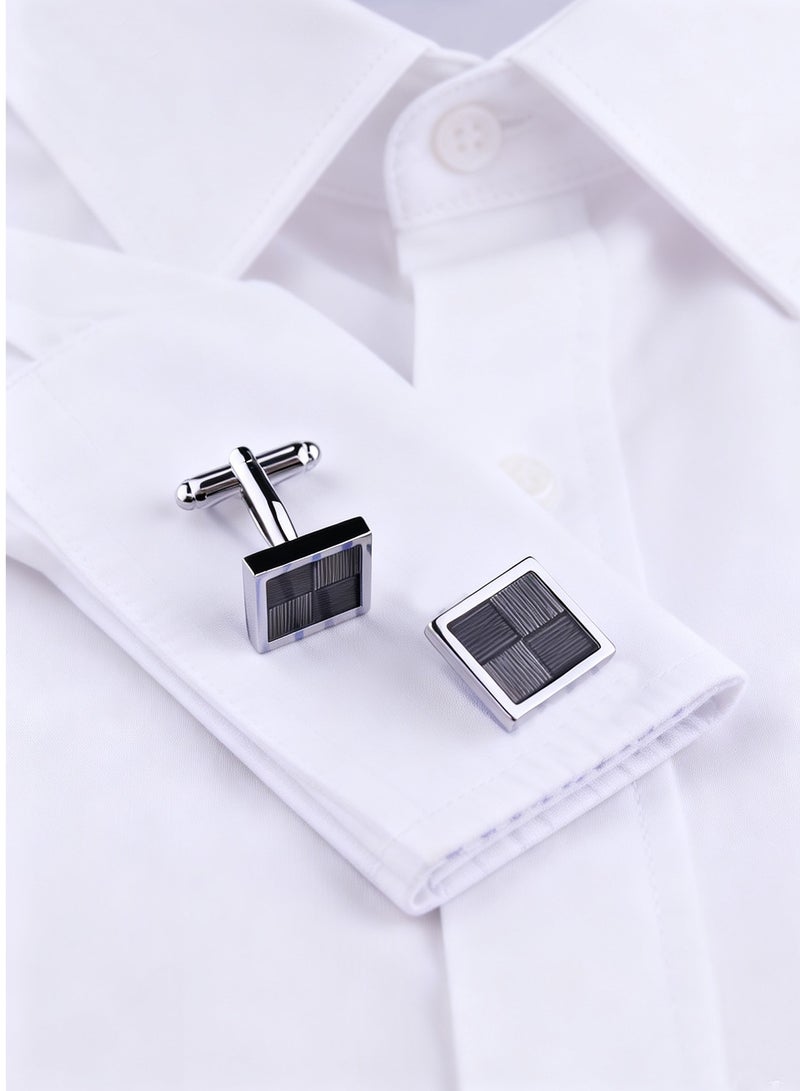 DB Innov. Cufflinks, Brown Grid Silver Frame Square Cufflinks, 2 PCS for One Set Premium Copper Jewelry Specially Design for Men's Shirt Wedding Business Gift with Delicate Package Box. - Image 2