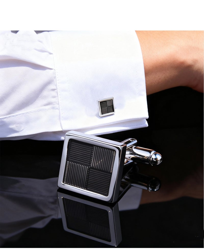 DB Innov. Cufflinks, Brown Grid Silver Frame Square Cufflinks, 2 PCS for One Set Premium Copper Jewelry Specially Design for Men's Shirt Wedding Business Gift with Delicate Package Box. - Image 3
