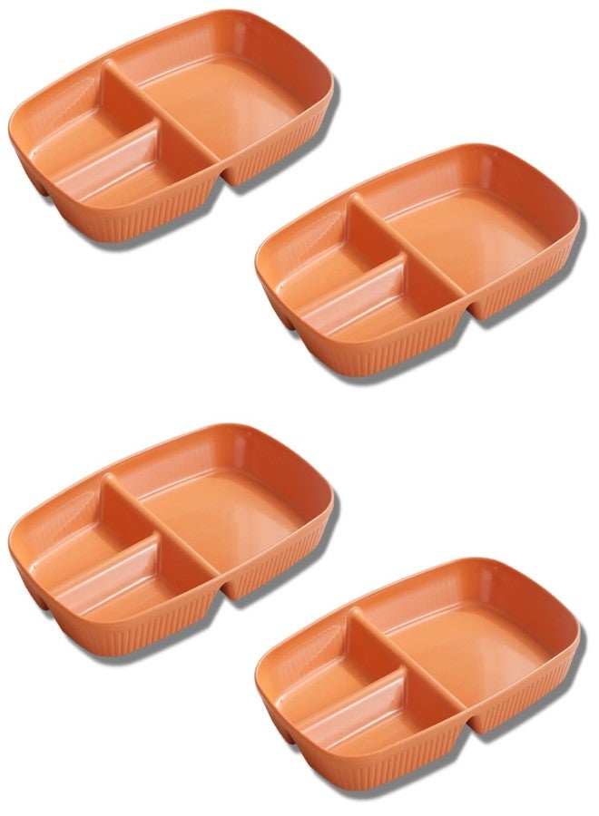 Amillee Wheat Straw Rectangular Divided Plates for Healthy Eating, 3 Sections Dinner Plates for Adults, Kids, Campers, and Portion Control, Microwave and Dishwasher Safe Dish (Pack of 4, Orange) - Image 1
