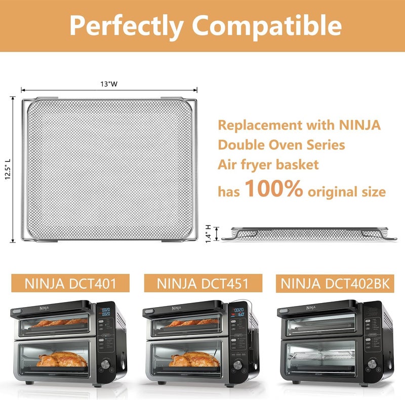 DEMEDO Replacement Air Fryer Basket for Ninja DCT401 DCT451 DCT402BK Double Oven, Stainless Steel Air Fryer Basket for Ninja 12-in-1 Toaster Oven, Mesh Basket for Ninja Smart Convection Oven Accessories - Image 2