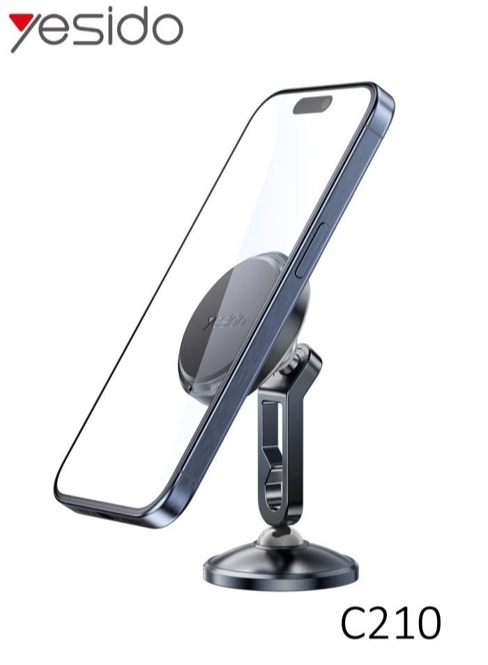 Yesido C210 Double Ball Magnetic Car Holder – 360° Rotation, Strong Magnetic Grip for iPhone, Android, GPS & More – Secure Dashboard Mount – Black - Image 2