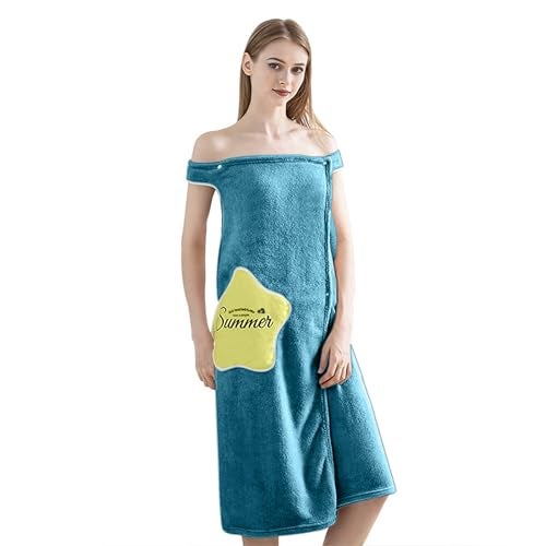 HOUSSE Wearable Spa Bath Towel for Women | Soft, Cozy Wrap with Snap Closure |Women’s Day Gift | 110 x 140 cm (Peacock Yellow Star) - Image 5