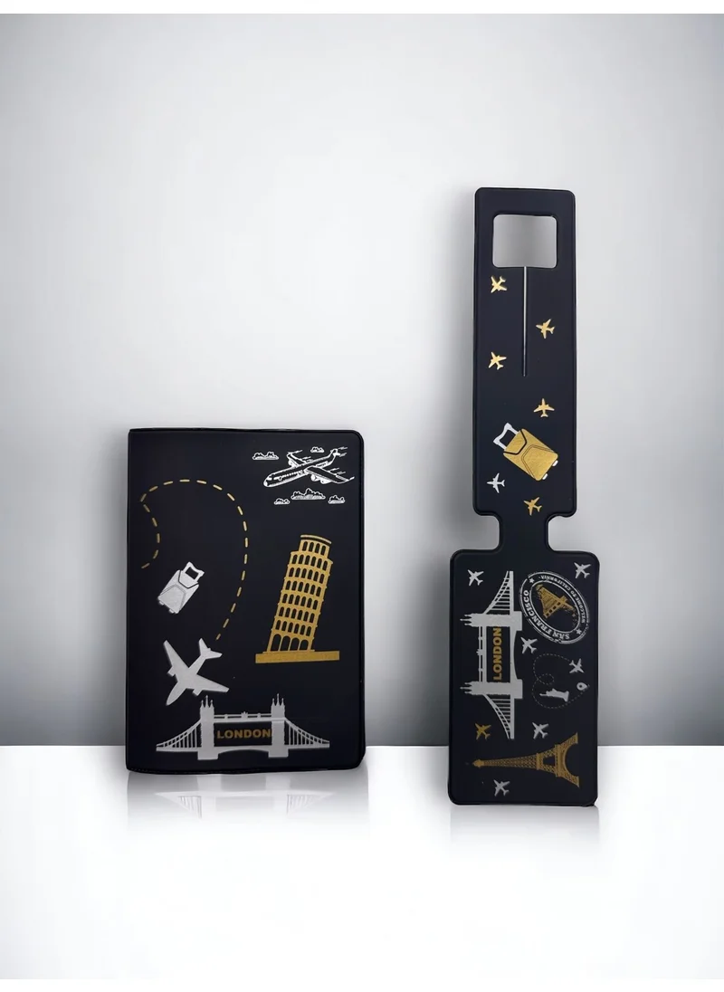 جيمبو Vegan Leather Travel Set of 2 Passport Case and Suitcase Tag Luggage Tag Set of 2