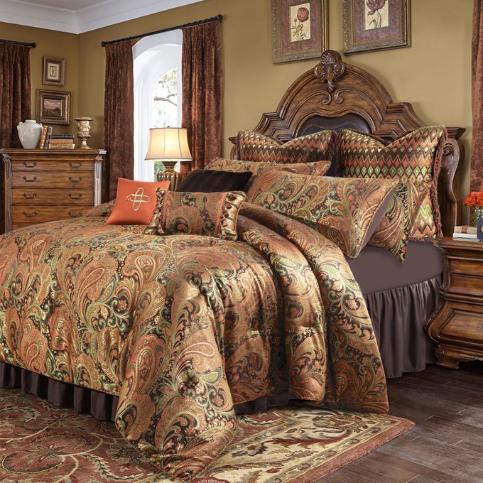 9PIECE JACQUARD COMFORTER SETS KING CLASSIC PAISLEY DESIGN BED IN A BAG LUXURY VINTAGE DAMASK BEDDING SET WITH EURO SHAMS BEDSKIRT FILLED DECORATIVE PILLOW FOR HOMEKING
