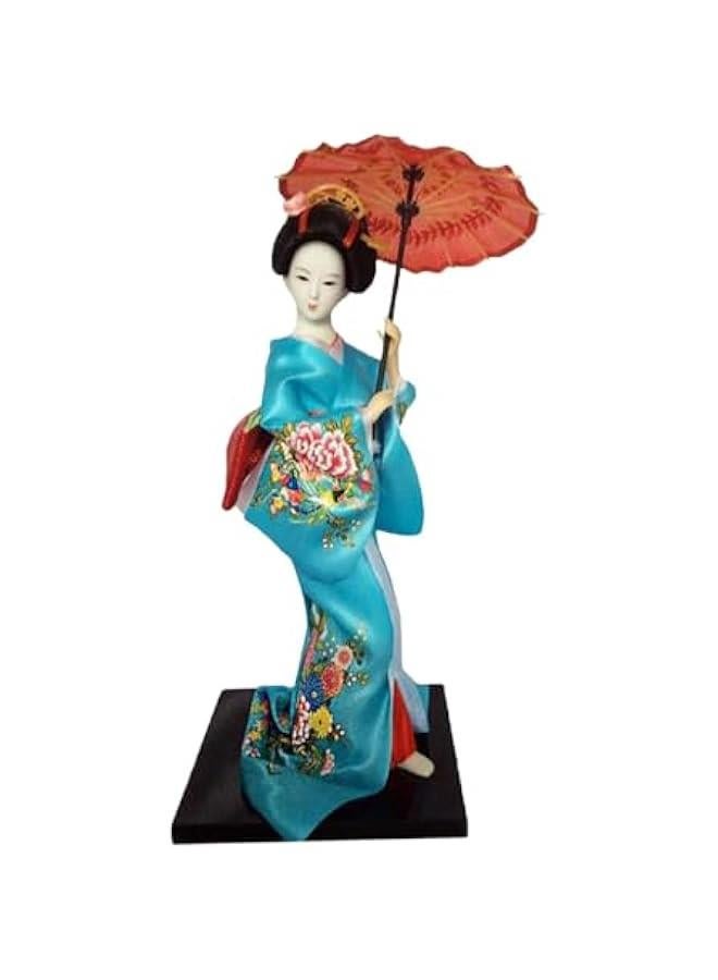 12 Japanese Geisha Lady Statuette Ornament Collectible Traditional Kimono Dolls Ethnic Japanese Geisha Dolls for Home Table, Light Blue - Image 1