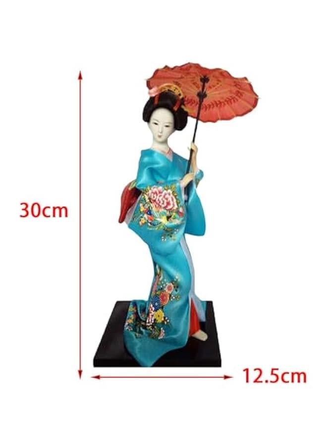 12 Japanese Geisha Lady Statuette Ornament Collectible Traditional Kimono Dolls Ethnic Japanese Geisha Dolls for Home Table, Light Blue - Image 2