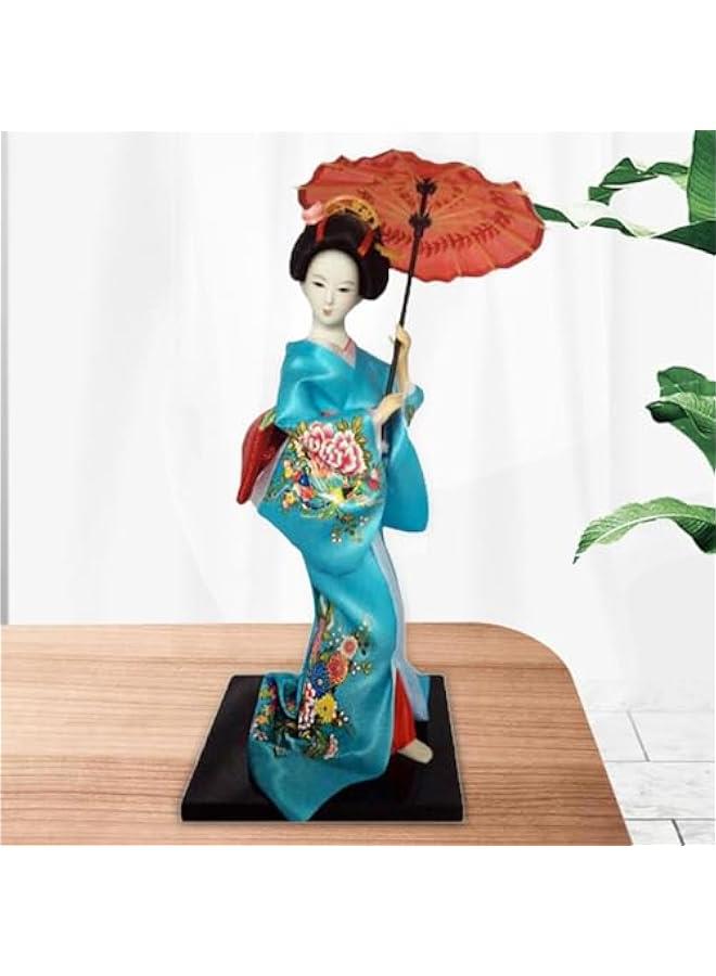12 Japanese Geisha Lady Statuette Ornament Collectible Traditional Kimono Dolls Ethnic Japanese Geisha Dolls for Home Table, Light Blue - Image 3