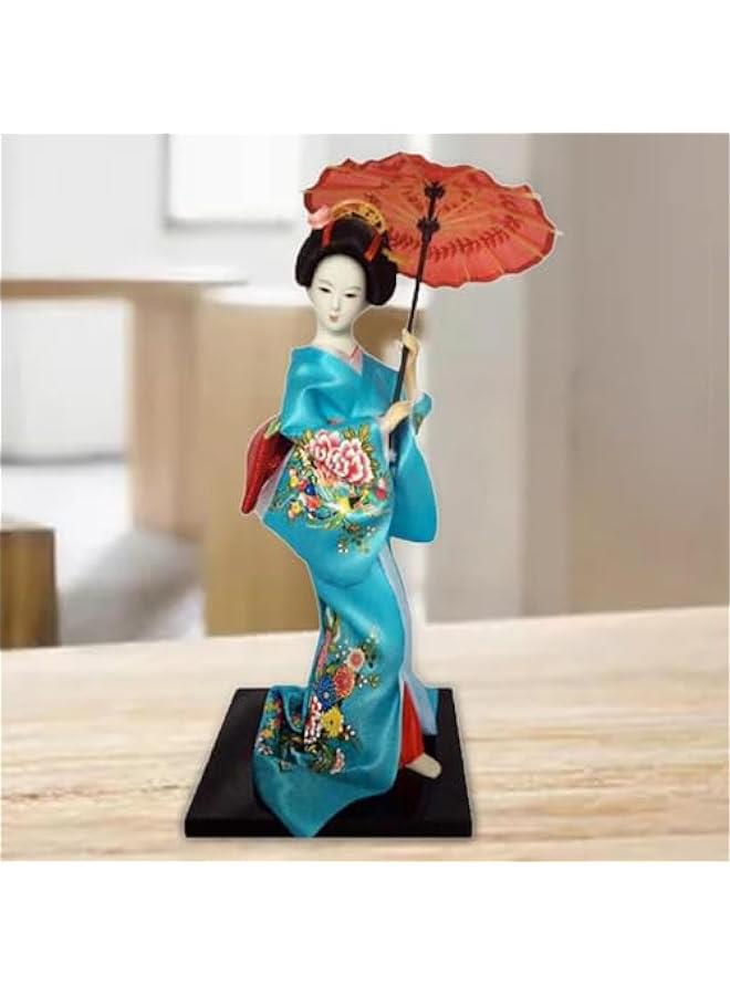 12 Japanese Geisha Lady Statuette Ornament Collectible Traditional Kimono Dolls Ethnic Japanese Geisha Dolls for Home Table, Light Blue - Image 5