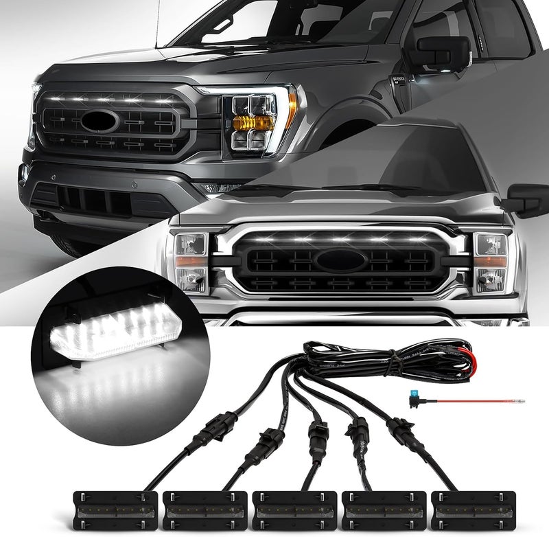 FICOLPO أضواء الشواية LED من FICOLPO 5 قطع لسيارة فورد F150 XL/XLT/XLT سبورت 2021-2023 - أضواء شواية أمامية بيضاء مع فيوز وهارنس - Image 1