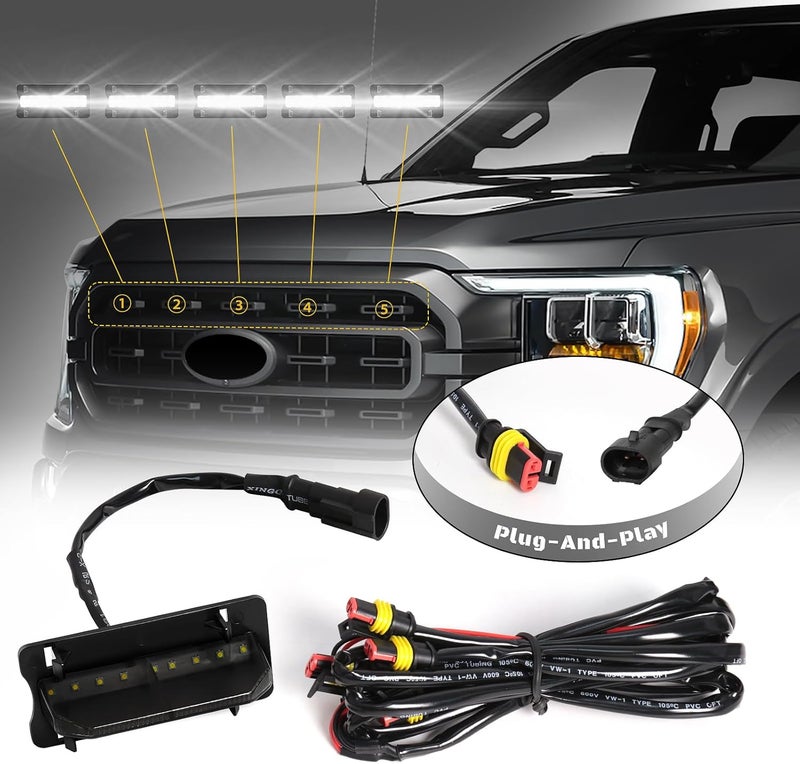 FICOLPO أضواء الشواية LED من FICOLPO 5 قطع لسيارة فورد F150 XL/XLT/XLT سبورت 2021-2023 - أضواء شواية أمامية بيضاء مع فيوز وهارنس - Image 4