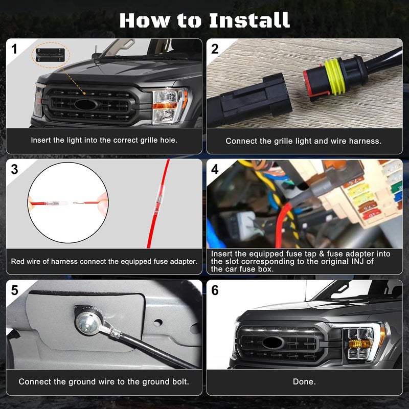FICOLPO أضواء الشواية LED من FICOLPO 5 قطع لسيارة فورد F150 XL/XLT/XLT سبورت 2021-2023 - أضواء شواية أمامية بيضاء مع فيوز وهارنس - Image 5