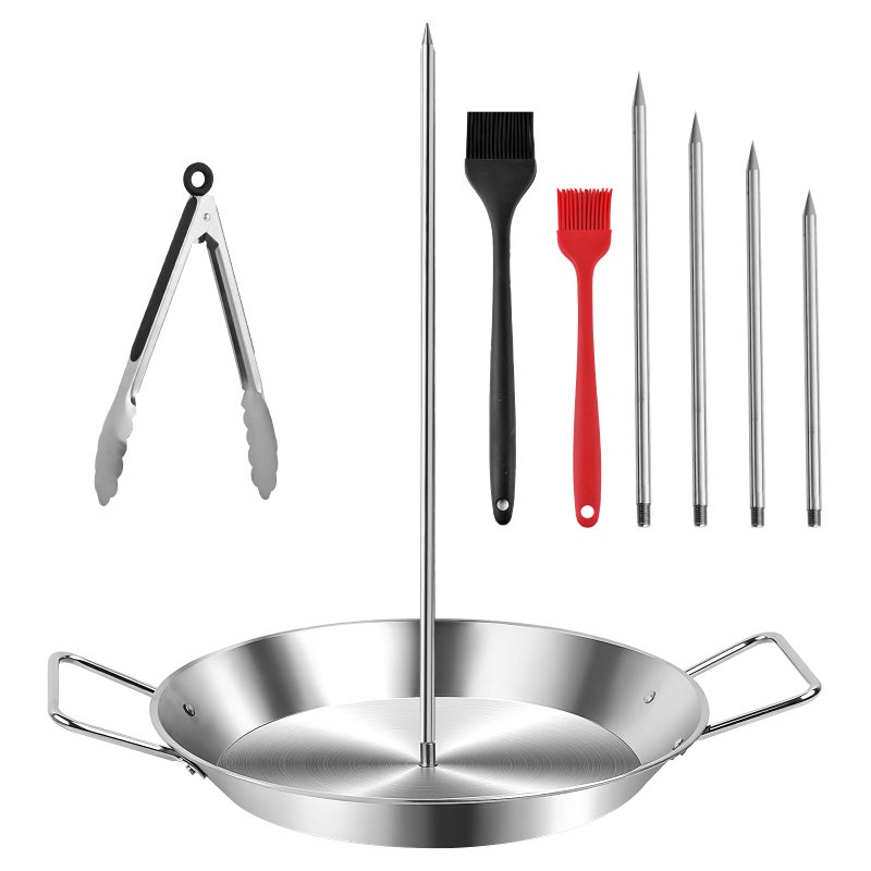 WELLFAR Stainless Steel Shawarma Pan for Oven & Grill - Vertical Skewer with Gyro Plate & 5 Spikes (6"-14") in Middle - Al Pastor Rotisserie for Tacos, Chicken, Pork - Gyro Cooking Pan, Roasting Skewer Stand. - Image 1