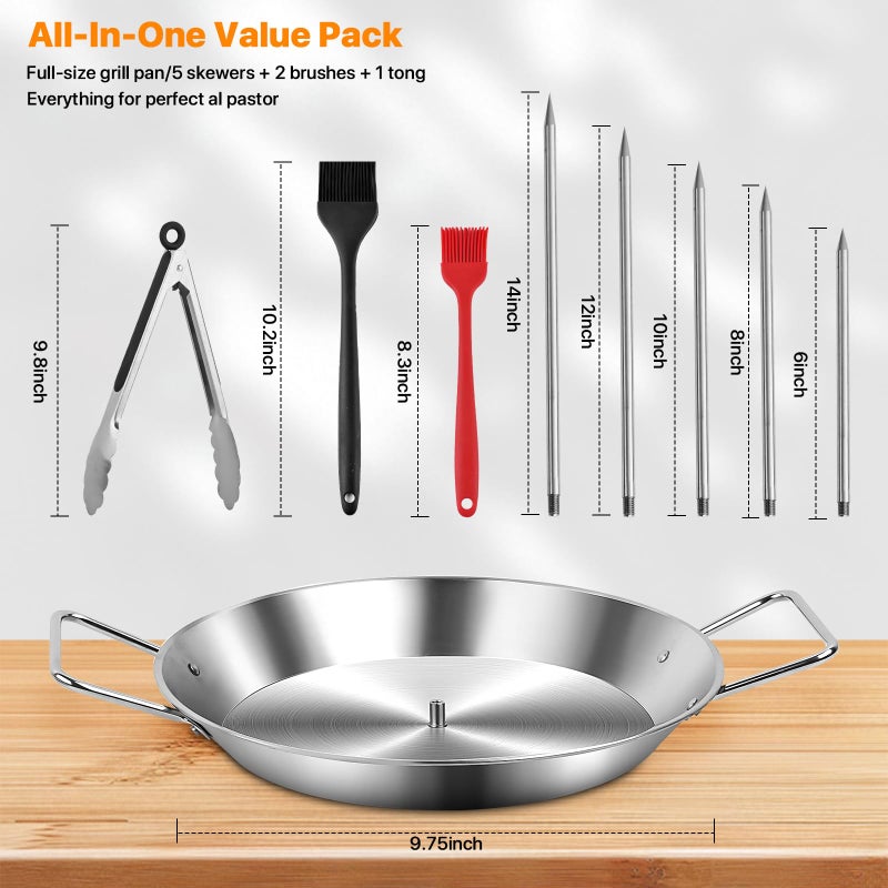 WELLFAR Stainless Steel Shawarma Pan for Oven & Grill - Vertical Skewer with Gyro Plate & 5 Spikes (6"-14") in Middle - Al Pastor Rotisserie for Tacos, Chicken, Pork - Gyro Cooking Pan, Roasting Skewer Stand. - Image 5