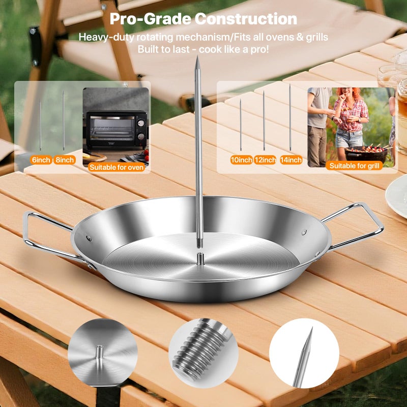 WELLFAR Stainless Steel Shawarma Pan for Oven & Grill - Vertical Skewer with Gyro Plate & 5 Spikes (6"-14") in Middle - Al Pastor Rotisserie for Tacos, Chicken, Pork - Gyro Cooking Pan, Roasting Skewer Stand. - Image 4