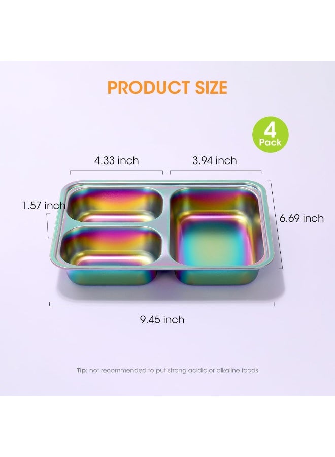 آيف Stainless Steel Kids Plates, 4 Pack Stainless Steel Portion Control Plate with Lids for Toddler 3 Compartment Non-Toxic (Rainbow) - Image 4