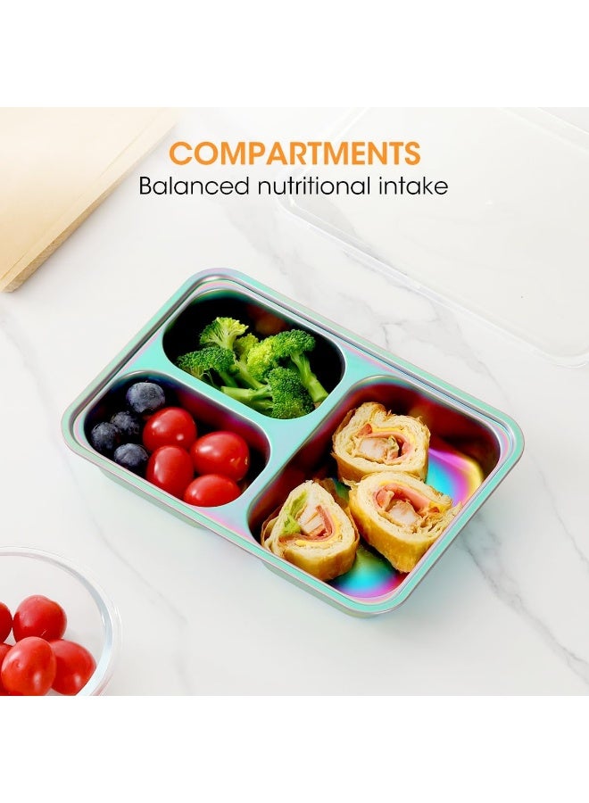 آيف Stainless Steel Kids Plates, 4 Pack Stainless Steel Portion Control Plate with Lids for Toddler 3 Compartment Non-Toxic (Rainbow) - Image 5