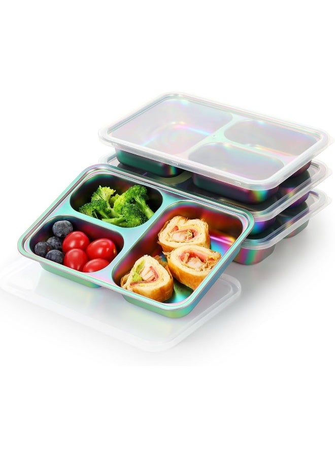 آيف Stainless Steel Kids Plates, 4 Pack Stainless Steel Portion Control Plate with Lids for Toddler 3 Compartment Non-Toxic (Rainbow) - Image 1