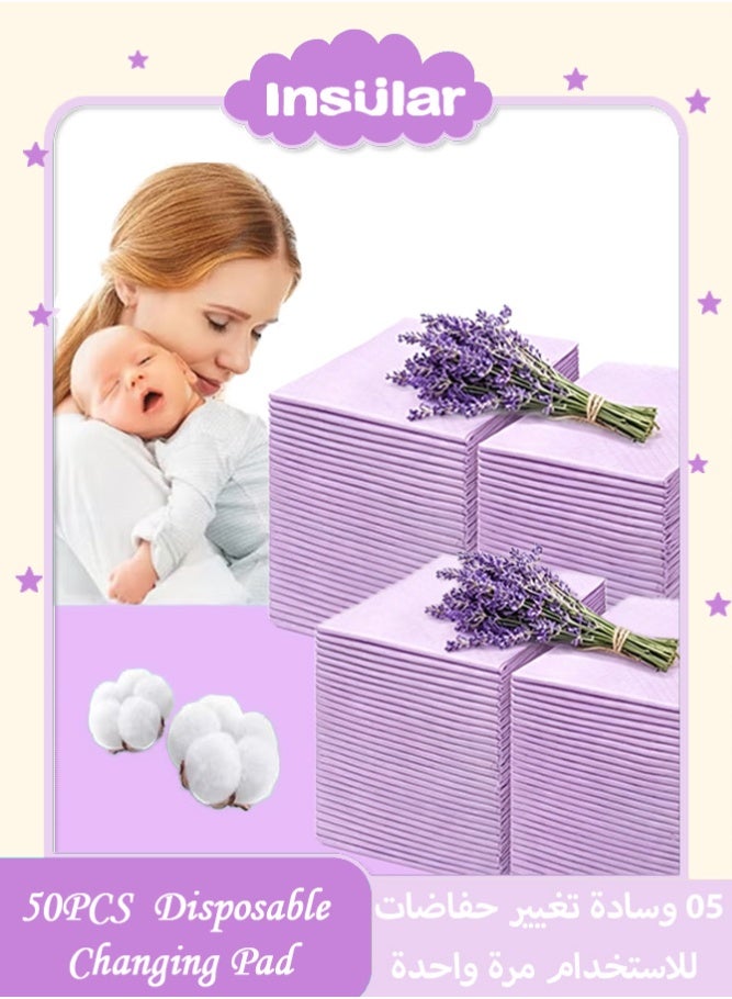 insular 50 Pack Disposable Changing Pads, Super Absorbent 6-Layer Underpads, Leak-Proof with Sealed Edges, Thick Nursing Pads for Newborn and Infant Care, 60×45cm, Mat for Bed and Table (Purple) - Image 1