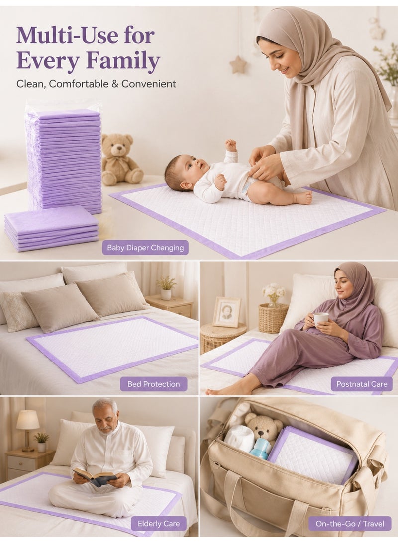 insular 50 Pack Disposable Changing Pads, Super Absorbent 6-Layer Underpads, Leak-Proof with Sealed Edges, Thick Nursing Pads for Newborn and Infant Care, 60×45cm, Mat for Bed and Table (Purple) - Image 5