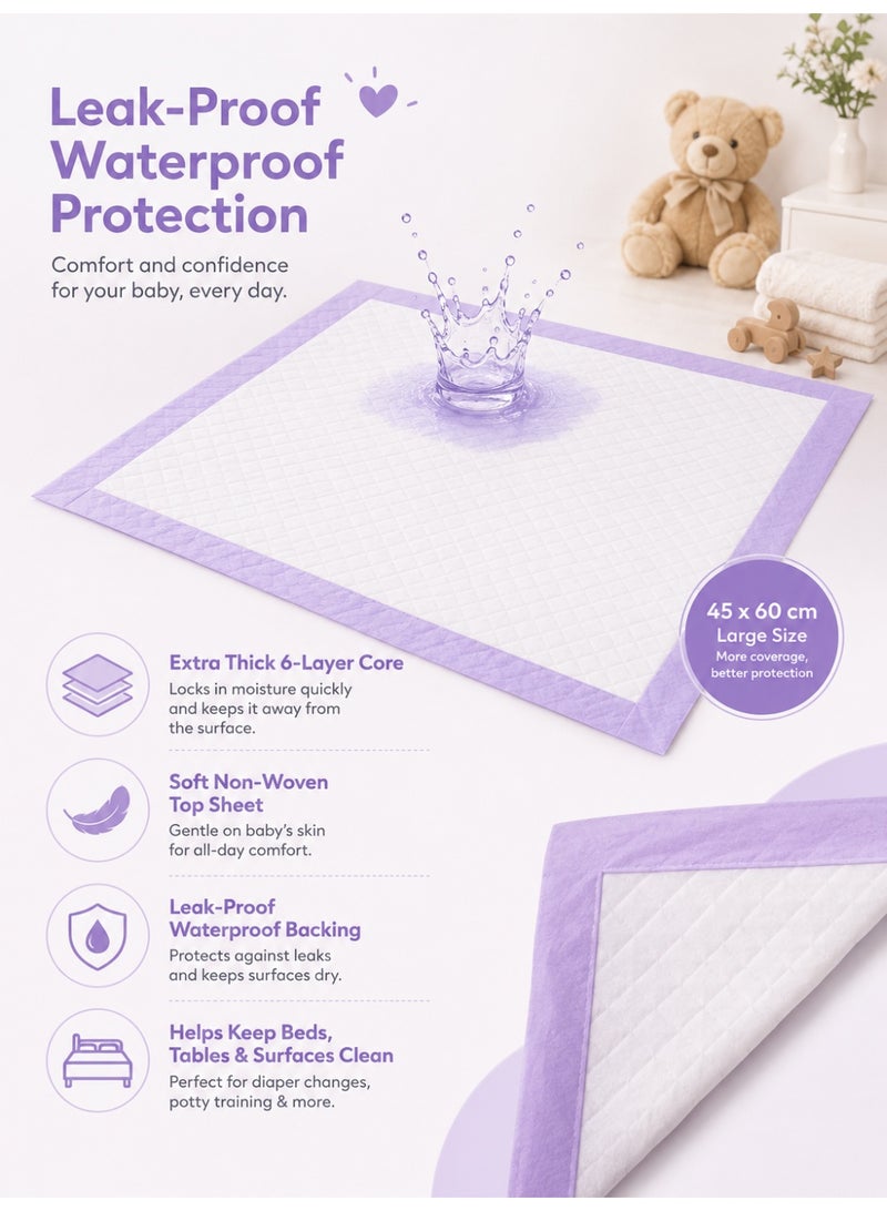 insular 50 Pack Disposable Changing Pads, Super Absorbent 6-Layer Underpads, Leak-Proof with Sealed Edges, Thick Nursing Pads for Newborn and Infant Care, 60×45cm, Mat for Bed and Table (Purple) - Image 3