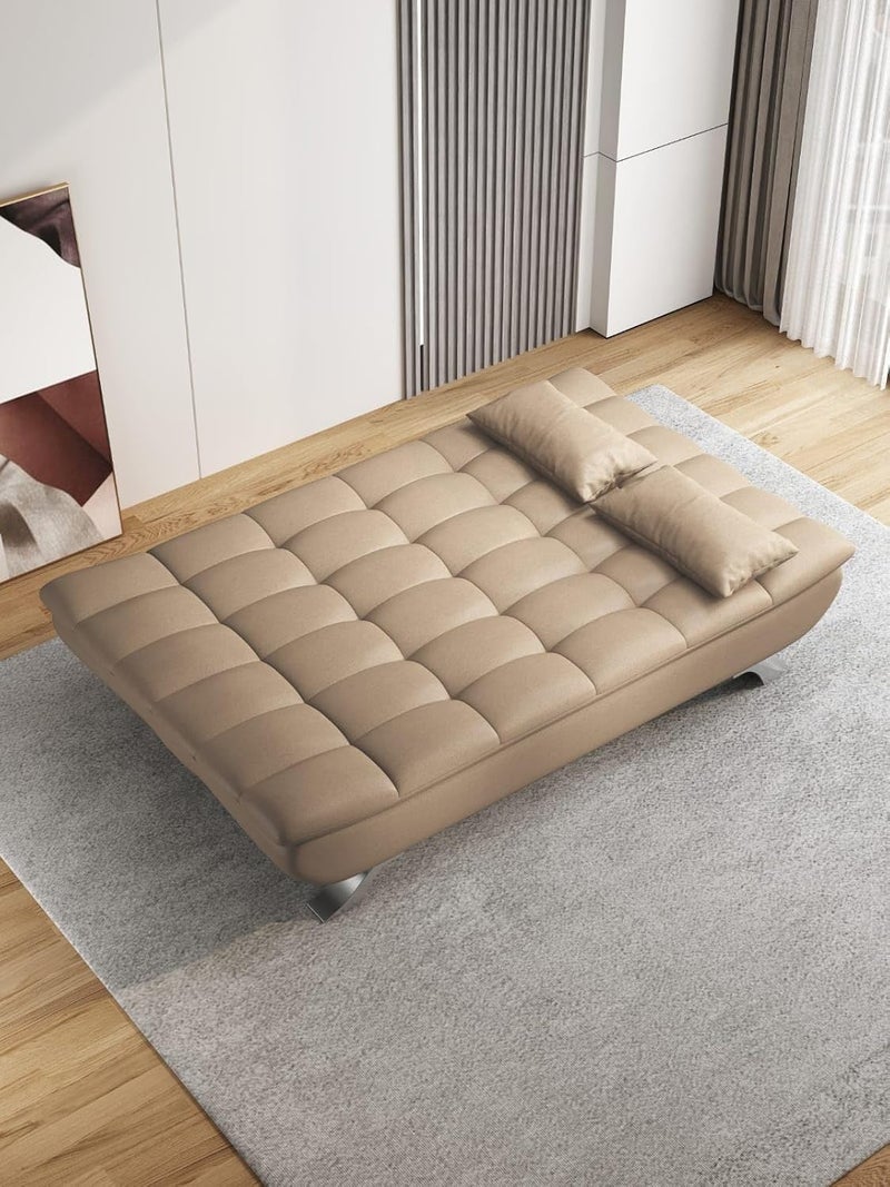 Harmony Home Premium Leather Sofa  Bed – Convertible Sleeper Couch with 2 Plush Cushions, Space-Saving Modern Design & Sturdy Metal Legs, Multi-Functional for Living Room & Guest Space - Light Brown - Image 3
