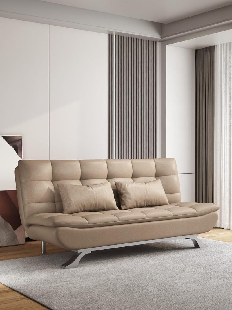 Harmony Home Premium Leather Sofa  Bed – Convertible Sleeper Couch with 2 Plush Cushions, Space-Saving Modern Design & Sturdy Metal Legs, Multi-Functional for Living Room & Guest Space - Light Brown - Image 4