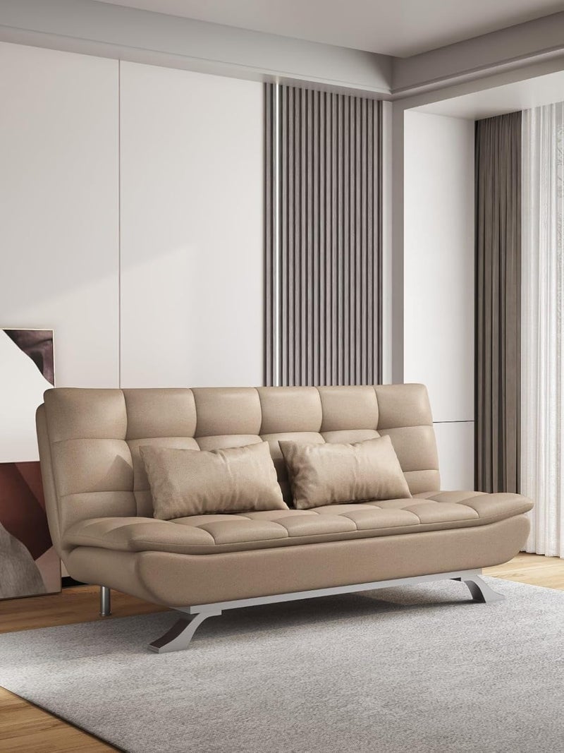 Harmony Home Premium Leather Sofa  Bed – Convertible Sleeper Couch with 2 Plush Cushions, Space-Saving Modern Design & Sturdy Metal Legs, Multi-Functional for Living Room & Guest Space - Light Brown - Image 2