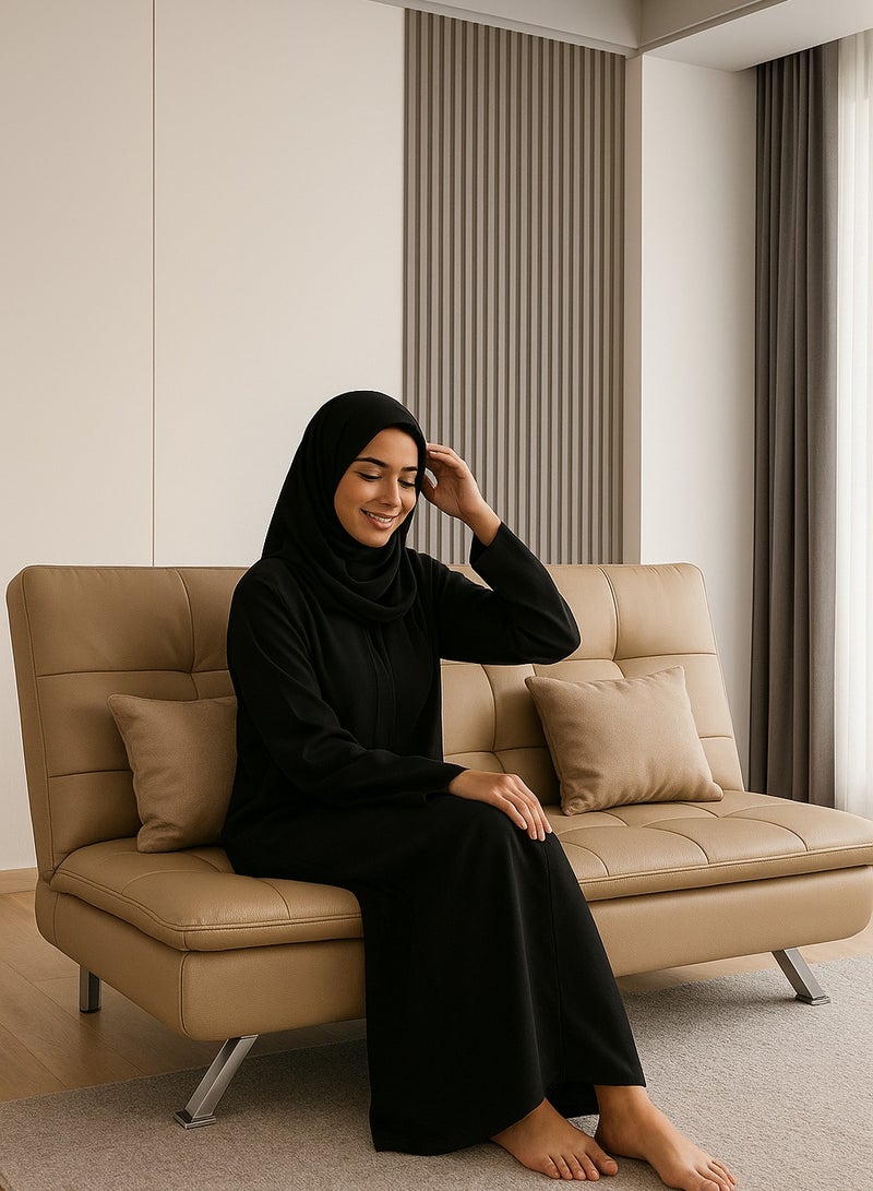 Harmony Home Premium Leather Sofa  Bed – Convertible Sleeper Couch with 2 Plush Cushions, Space-Saving Modern Design & Sturdy Metal Legs, Multi-Functional for Living Room & Guest Space - Light Brown - Image 5