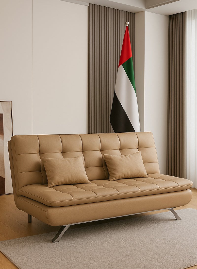 Harmony Home Premium Leather Sofa  Bed – Convertible Sleeper Couch with 2 Plush Cushions, Space-Saving Modern Design & Sturdy Metal Legs, Multi-Functional for Living Room & Guest Space - Light Brown - Image 1