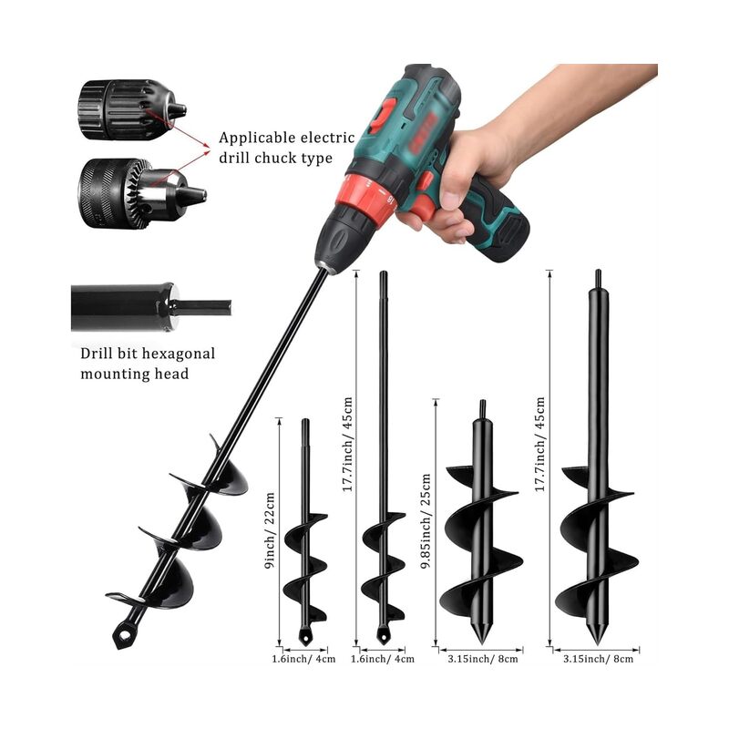 مثقاب حلزوني للزراعة - طقم 1.6 × 16 بوصة و3.5 × 16 بوصة - مثقاب حلزوني للحديقة وأداة لزراعة الأبصال - مناسب لنباتات الزينة وفتحات المظلات - رأس سداسي 3/8 بوصة - Image 2