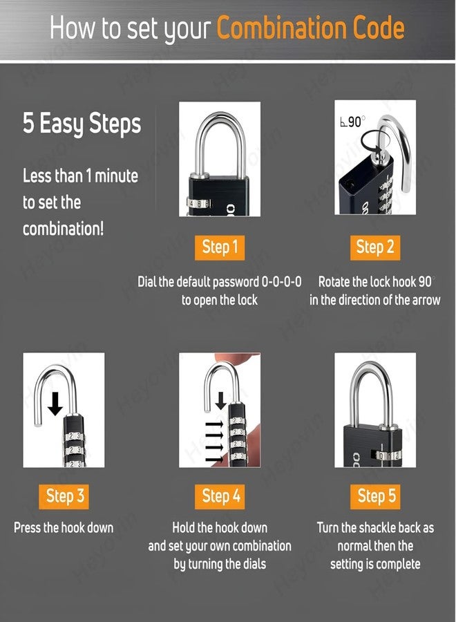 Heyovin 4-Digit Luggage Locks | 40mm Number Locks for Door, Suitcase, Bags, Sports Bags & Backpacks | Small Combination Padlocks for Locker & Tool Box | Water Resistant (Multi Color) (Pack of 1) - Image 3