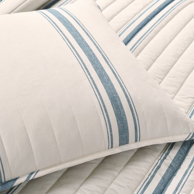 Lush Decor Farmhouse Stripe Reversible Cotton Quilt King Size 3 Piece Set Blue - Farmhouse Bedding Set King Quilt - Striped Bedding - Image 5