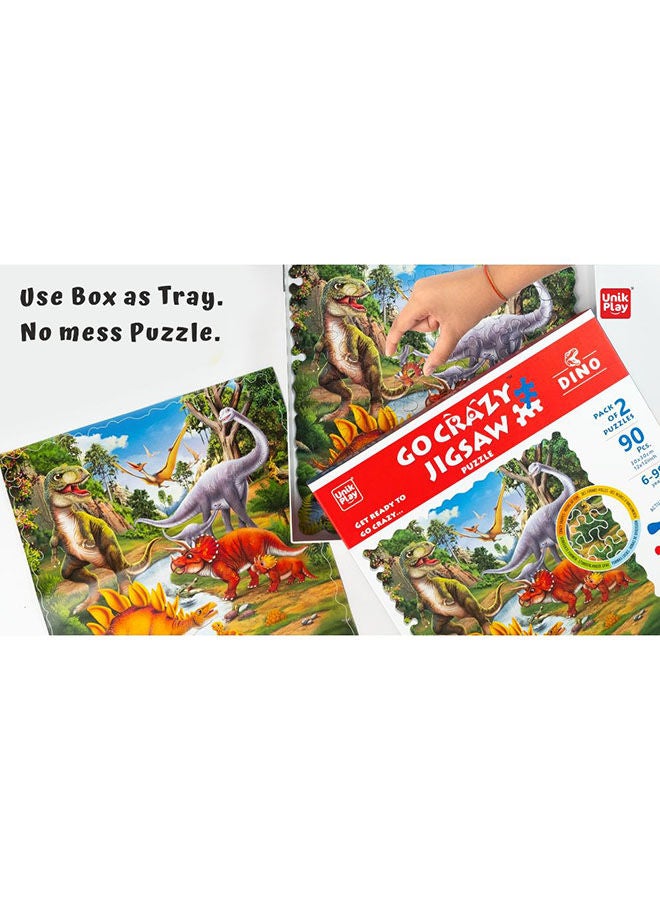 UnikPlay Go Crazy Jigsaw Puzzle For Kids And Adults, Attractive Cartoon Print Puzzle With 2 Puzzle Trays For Age 6 To 99 Years-90 Pcs-(Farm Friends) Dino - Image 4
