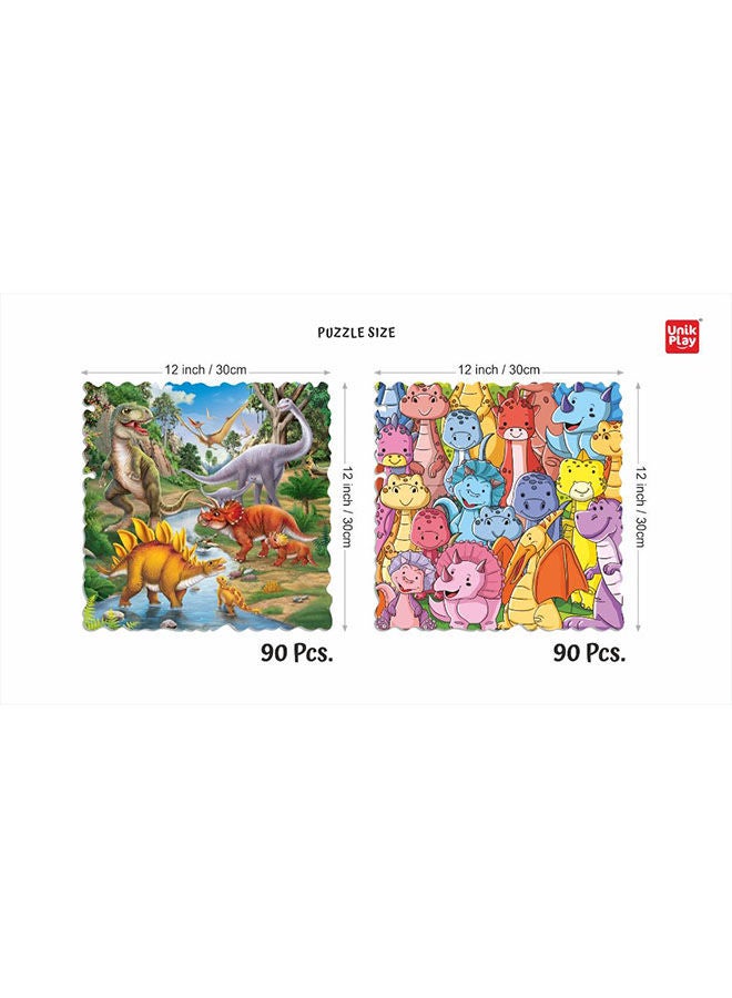 UnikPlay Go Crazy Jigsaw Puzzle For Kids And Adults, Attractive Cartoon Print Puzzle With 2 Puzzle Trays For Age 6 To 99 Years-90 Pcs-(Farm Friends) Dino - Image 2