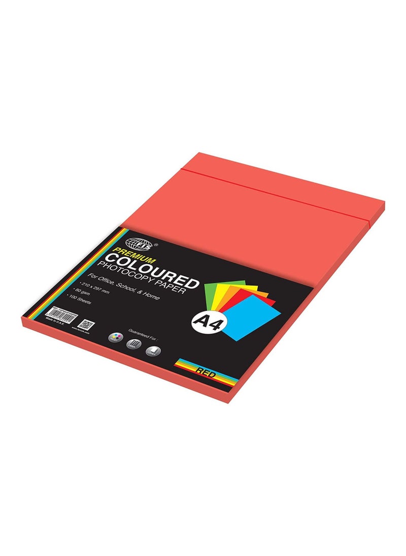 FIS FIS Premium Color Photocopy Paper, 100 Sheets, 80 gsm, Premium Red Color, A4 Size - FSPWA4P100PRE 