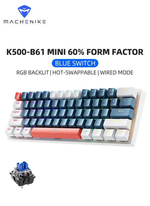 61 Keys Wired Gaming Keyboard Mini Mechanical Keyboard Hot-Swappable With Blue Switch RGB Backlit