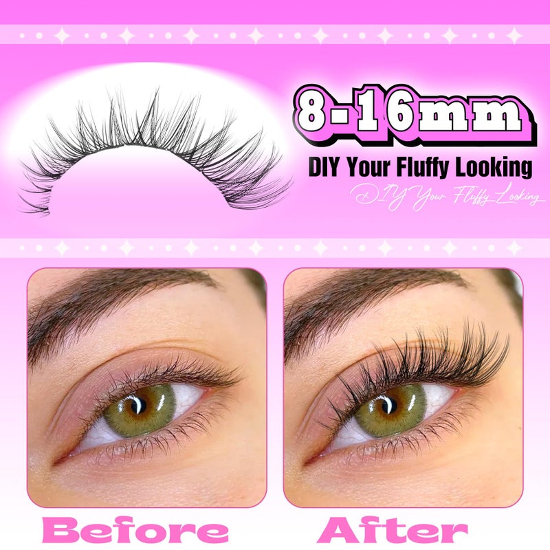 ALICE Natural Cluster Eyelash Extensions Lash Clusters DIY Lash Extensions Wispy Eyelash Clusters Individual Lashes 154pcs - Image 3