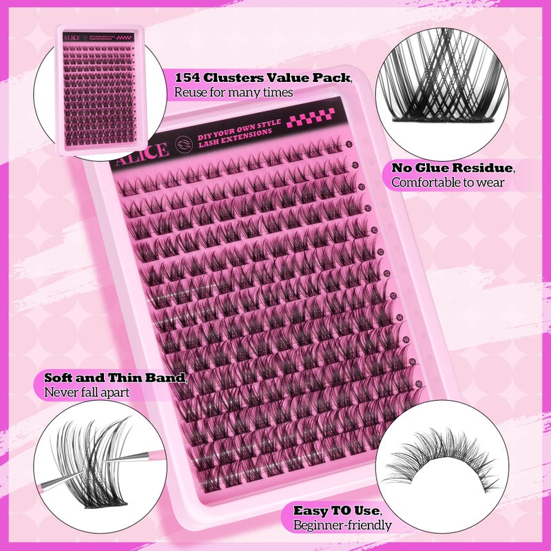 ALICE Natural Cluster Eyelash Extensions Lash Clusters DIY Lash Extensions Wispy Eyelash Clusters Individual Lashes 154pcs - Image 4