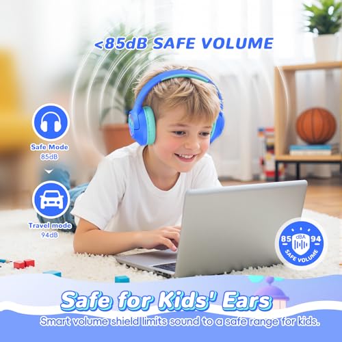 Botesty Sound Kids Bluetooth Headphones, 85H Playtime Wireless Headphones for Kids, Colorful LED Lights, 85/94dB Safe Volume Limit, Bluetooth 5.4 Built-in Mic Toddler Headset for Tablet/Airplane/Travel (Blue) - Image 4