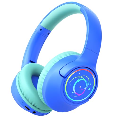Botesty Sound Kids Bluetooth Headphones, 85H Playtime Wireless Headphones for Kids, Colorful LED Lights, 85/94dB Safe Volume Limit, Bluetooth 5.4 Built-in Mic Toddler Headset for Tablet/Airplane/Travel (Blue) - Image 1