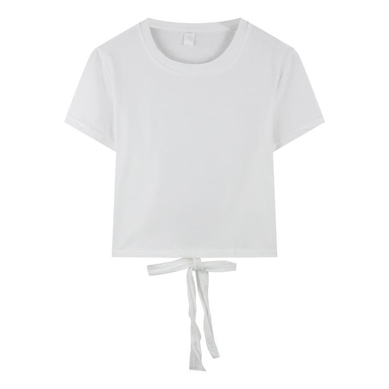Short-Sleeved T-Shirt for Women, 2025 Summer New Style, Sexy Backless Bow Design, Cropped Top with a Trendy Design - Image 5