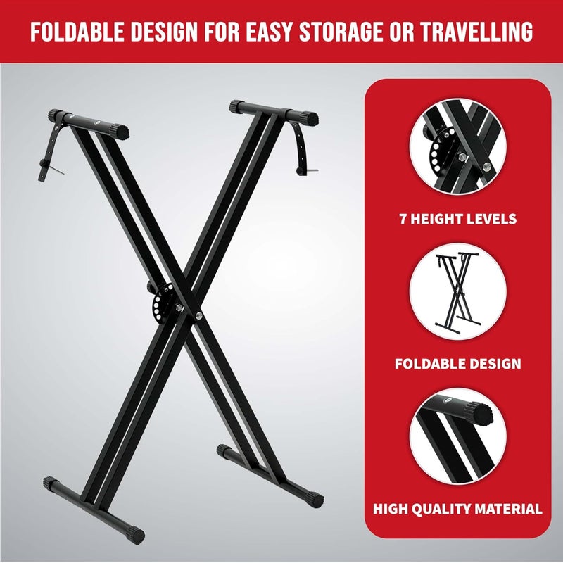 Crystals Double Braced X Frame Music Piano Keyboard Stand & Chair by ® (Double Braced Stand) - Image 2