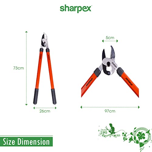 Sharpex Razor Sharp Carbon Steel Blade Anvil Lopper with Sturdy Handle, 2-Inch Cutting Capacity, Professional Garden Lopper - Pruning Tool (Orange) - Image 3