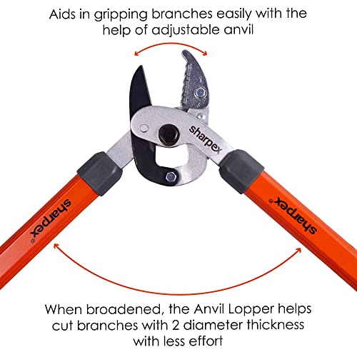 Sharpex Razor Sharp Carbon Steel Blade Anvil Lopper with Sturdy Handle, 2-Inch Cutting Capacity, Professional Garden Lopper - Pruning Tool (Orange) - Image 5