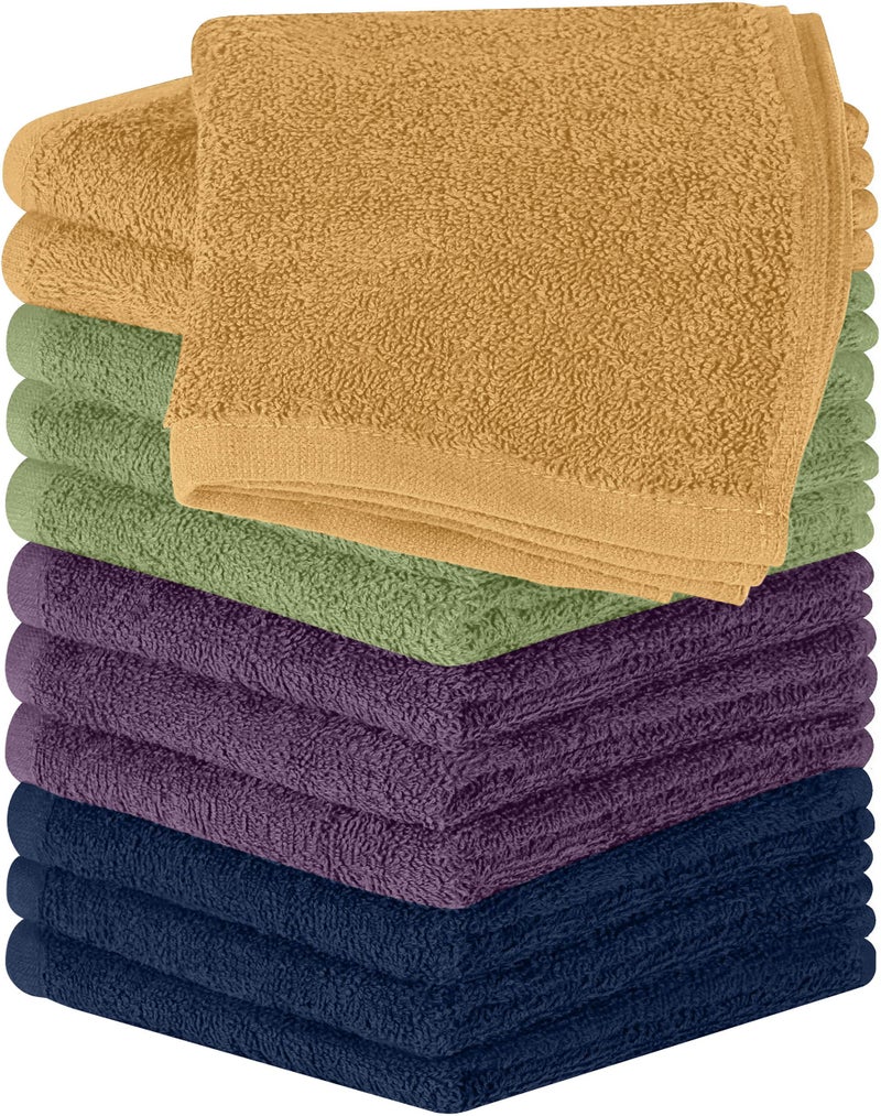 Utopia Towels 12 Pack Cotton Washcloths Set, 100% Ring Spun Cotton, Premium Flannel Face Cloths, Highly Absorbent and Soft Feel Fingertip Towels, Beige, Plum, Sage Green, Navy - Image 1