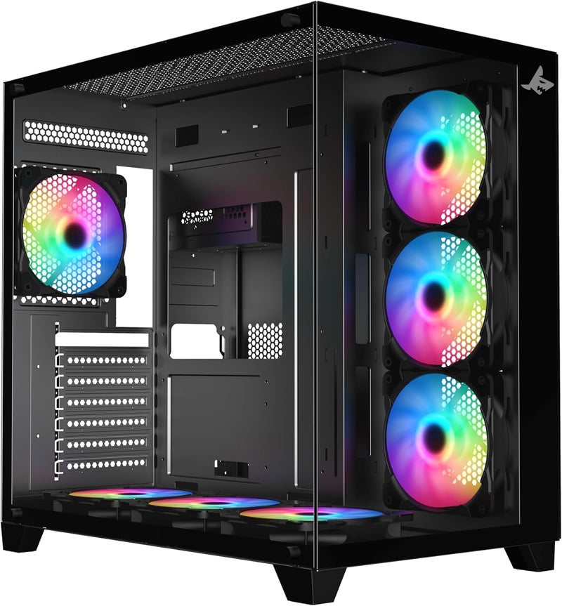 SHARX CASE PROFIN ATX Min-Tower Gaming PC Case (XI700B), With 7X 120mm Pre-Installed ARGB Fans, and Controller, Tempered Glass, I/O Ports Type C*1 Dongle / USB3.0 * 1 / USB2.0 * 2,Black. - Image 2