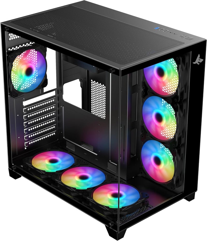 SHARX CASE PROFIN ATX Min-Tower Gaming PC Case (XI700B), With 7X 120mm Pre-Installed ARGB Fans, and Controller, Tempered Glass, I/O Ports Type C*1 Dongle / USB3.0 * 1 / USB2.0 * 2,Black. - Image 1